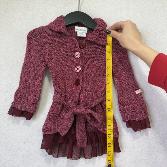 Naartjie Sweater Dress Baby Girls 3-6 Months Maroon Knit Belted Ruffle Hem - Picture 3 of 10
